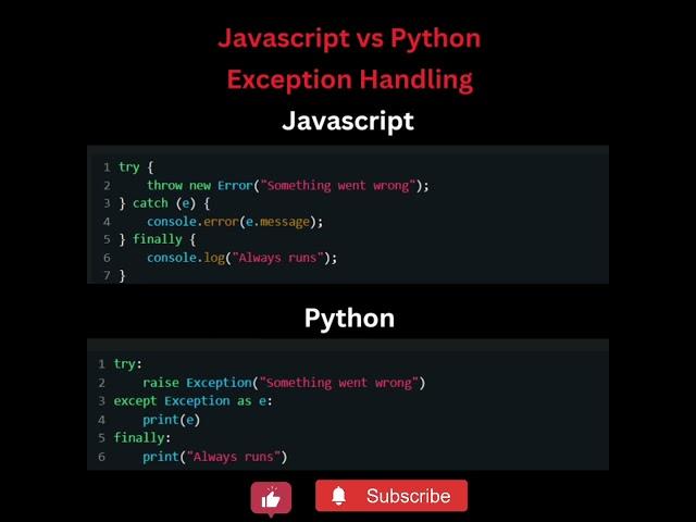 Error handling in Javascript and Python.#javascript#python#coding#programming#shorts