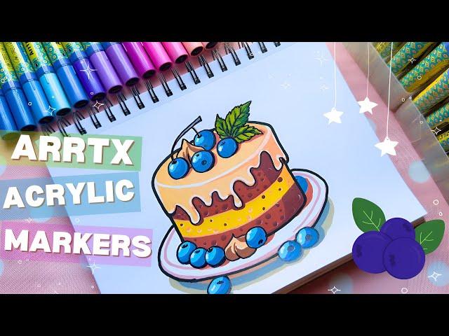 🫐 Drawing a Cute Blueberry Cheesecake ft. Arrtx Acrylic Marker Set 48-color _ Unboxing & Review