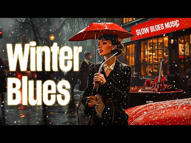 Late Night Blues for Stress Relief / Slow Blues Guitar Instrumental & Snowfall Winter for Relax Mood