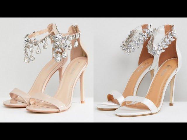 Woman's  gold high  heels  sandals with rhinestone, trendy collection sandal design ideas for ladies