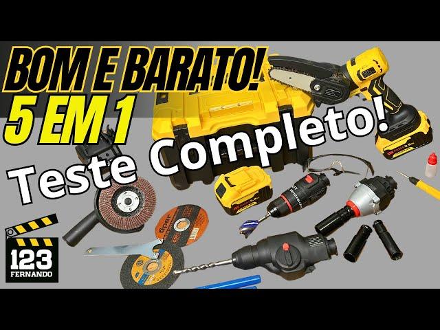 TESTE COMPLETO KIT DE FERRAMENTAS 5 em 1. FURADEIRA/CHAVE DE IMPACTO/ESMERILHADEIRA/MOTO SERRRA E +