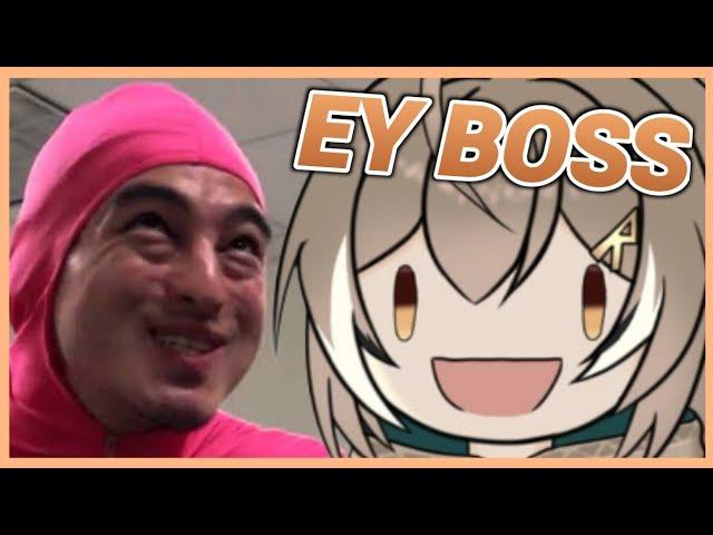Mumei says "ey boss"