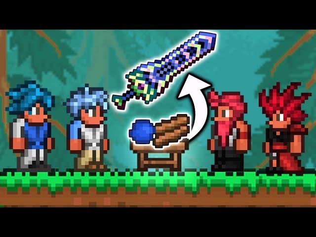 Terraria 2v2 Race, But Every Crafting Recipe is Randomized..