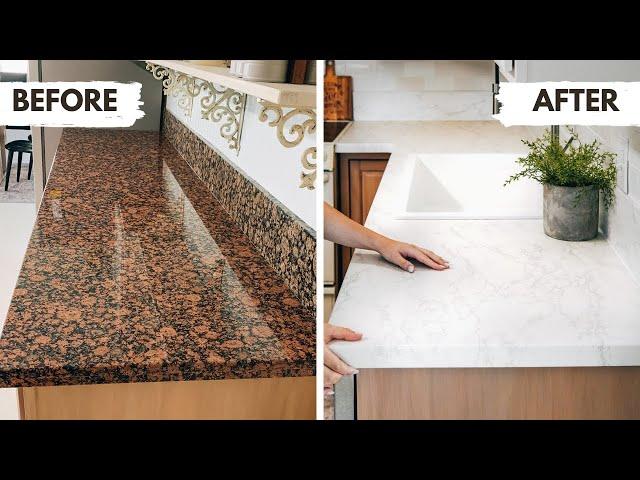 $100 UPDATE: UGLY GRANITE COUNTERTOP - W/ CONTACT PAPER | PAINT , OR EPOXY?You'll want to see this!