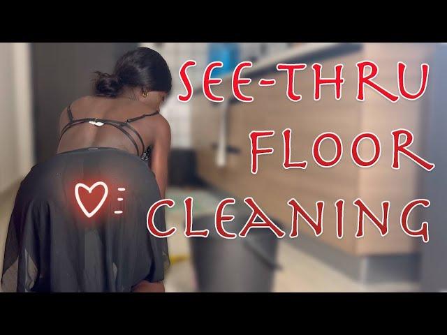 4K Melanin Housewife Cleaning the Floor | Transparent Skirts Set Try On Haul