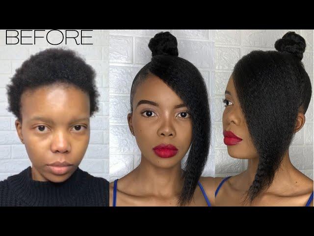 HOW TO DO A TOP KNOT BUN WITH A SIDE BANG/SWOOP ON SHORT NATURAL 4C HAIR + TAKEDOWN
