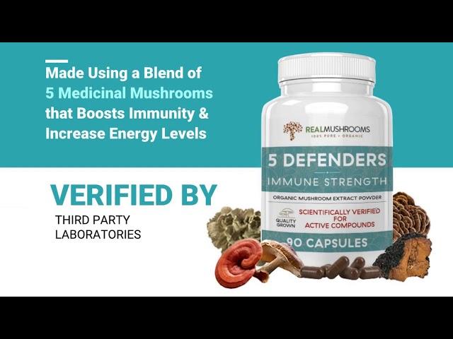 Real Mushrooms - 5 Defenders Organic Mushroom Extract Blend for Strong Immunity (90caps)