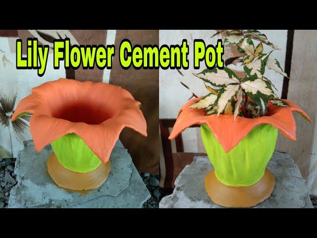 DIY- Lily flower cement pots/ How to make cement pot | Creative Ideas