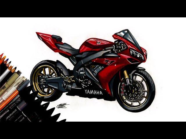 Realistic Motorcycle Drawing - Yamaha R1 - Time Lapse - Drawing Ideas