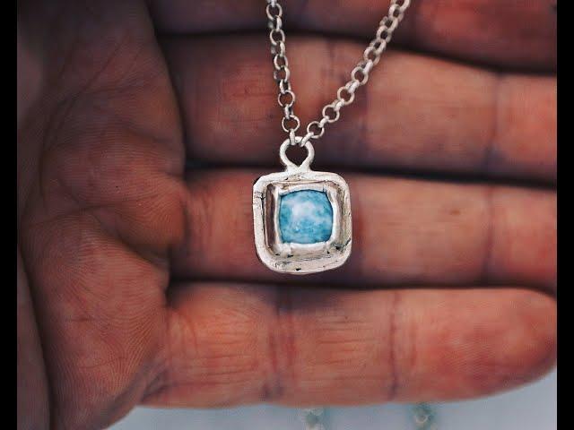 Women's Designer Handcrafted Silver Framed Blue Larimar Pendant Necklace | LUGDUN ARTISANS