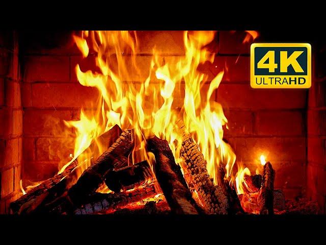  Cozy Fireplace 4K (12 HOURS). Fireplace with Crackling Fire Sounds. Fireplace Burning 4K