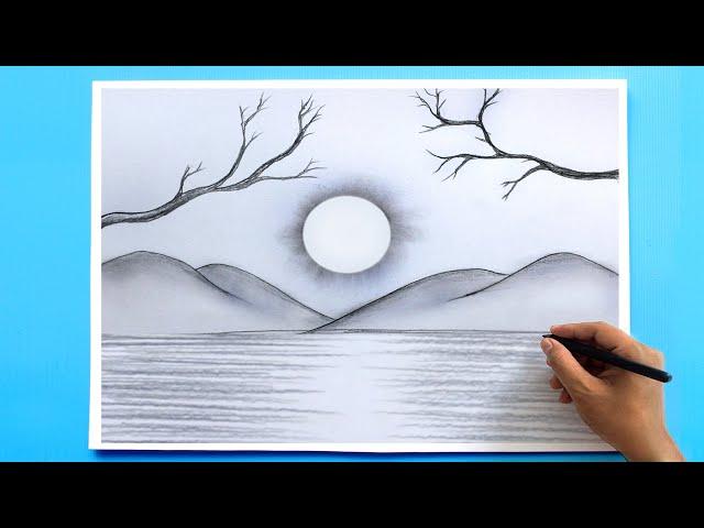 How to Draw a simple Landscape - Easy Pencil Drawing