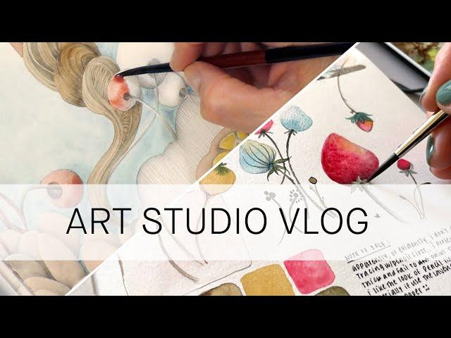 art studio vlog  watercolor painting, sketching, swatching, organizing