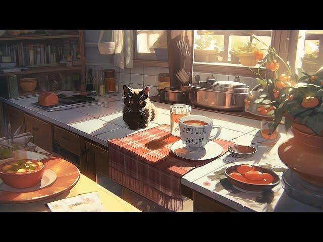 Lofi With My Cat || Cat & Peaceful Breakfast Early morning vibes ~ Lofi Music Have a good day