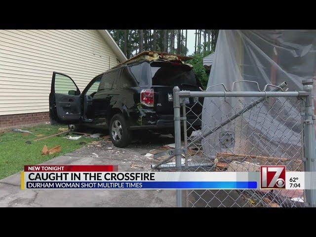 Durham mom with kids in van crashes into home after she's shot by stray bullets