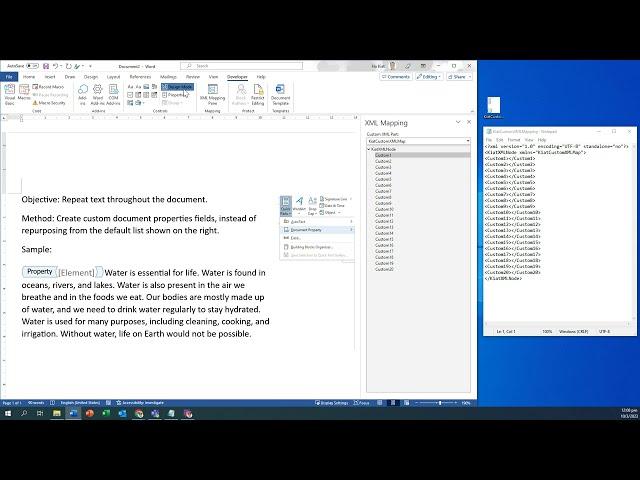 MS Word - How to create custom document properties to use for repeat text