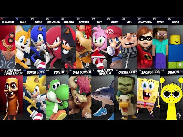 Sonic vs Mario vs Bowser vs Tralalero Tralala vs Chicken Jockey vs Yoshi | Super Smash Bros Ultimate