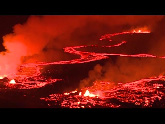 Red Lava Rivers From Hawaii's Kilauea Volcano - Aerial Views