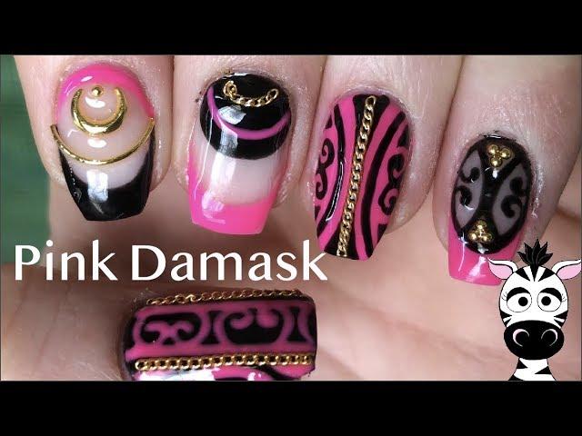 Pink, Black and Gold Damask Gel Nail Art Tutorial | BPS Review