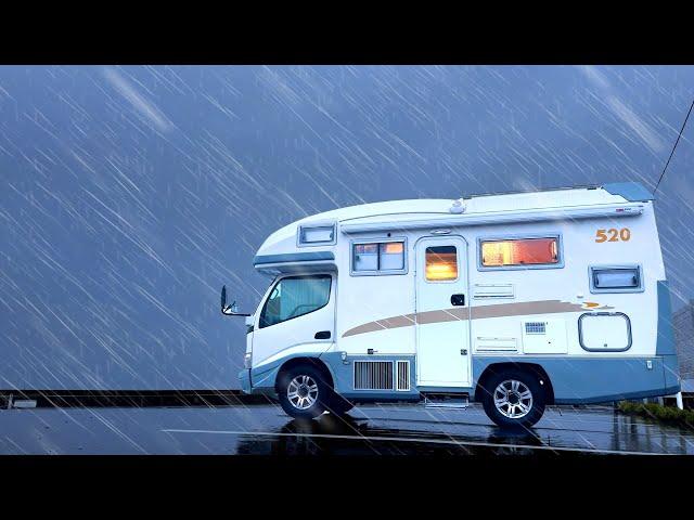 Gaming bed camper | Strong winds and heavy rain Life in the car 【ASMR】