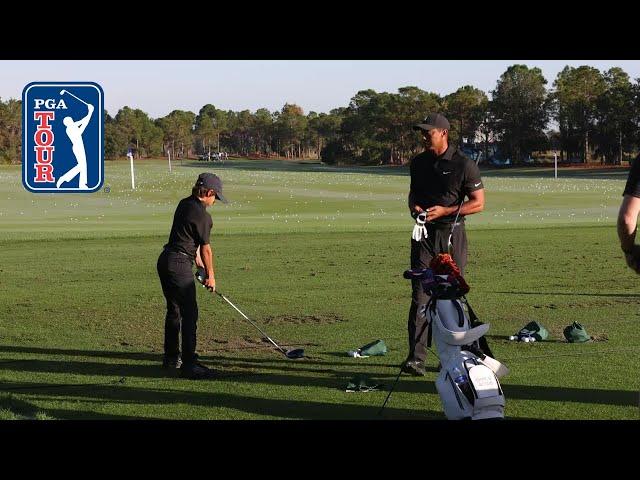 Tiger and Charlie Woods’ range session before the Pro-Am at PNC Championship