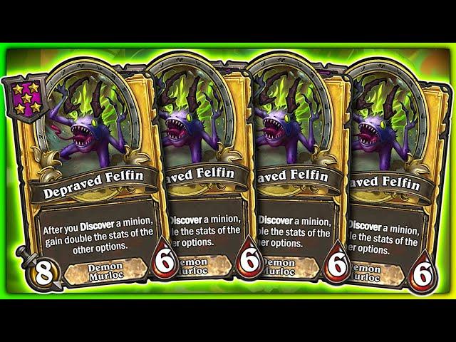 CRAZY Luck for 4 GOLDEN Felfins!! | Hearthstone Battlegrounds Commentary