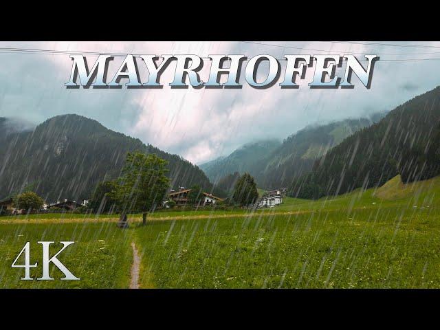 Relaxing Walk in the Rain, Mayrhofen in Zillertal, Austria | ASMR 4K