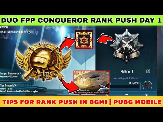 Duo fpp conqueror rank push day 1 | tips for conqueror in bgmi | #bgmi #bgmirankpush