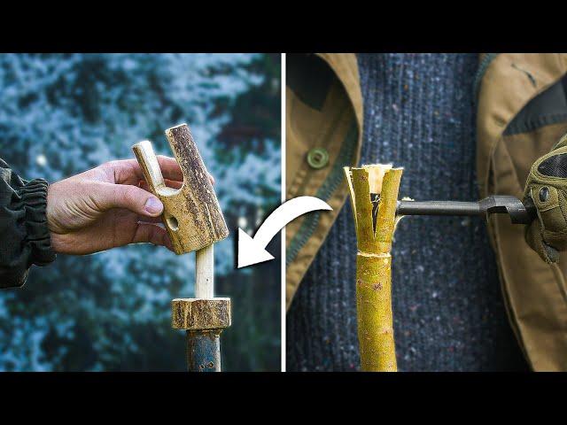 Creative BUSHCRAFT TRIPOD made of wood,  HACKS for hiking and camping in the wilderness!