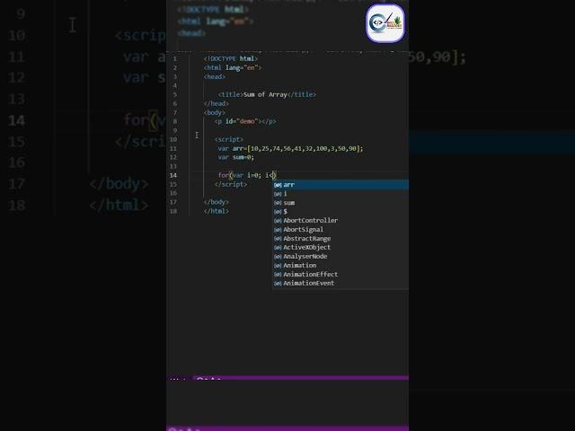 Sum of Array  in Javascript | javascript program | programming | #programming #shorts #javascript