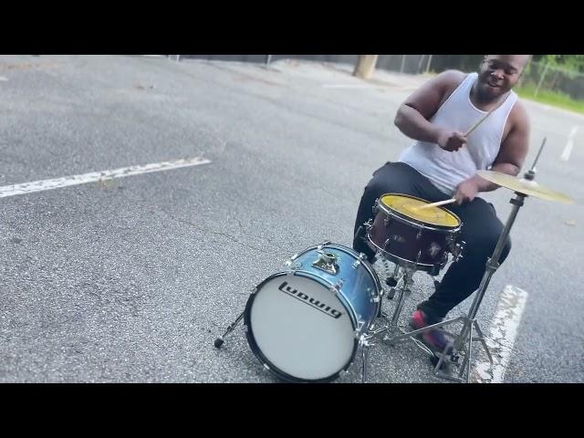 Drumming outside with my kick snare and hihat 