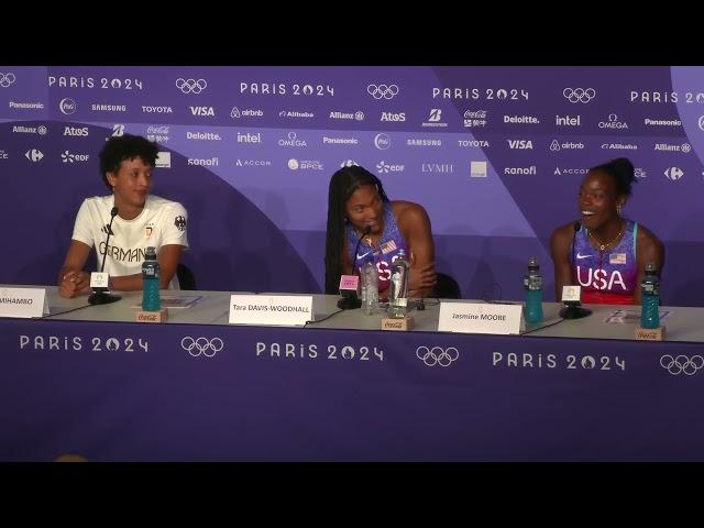 TARA DAVIS-WOODHALL WINS OLYMPIC LONG JUMP GOLD, MOORE MEDALS IN LONG AND TRIPLE | PRESS CONFERENCE