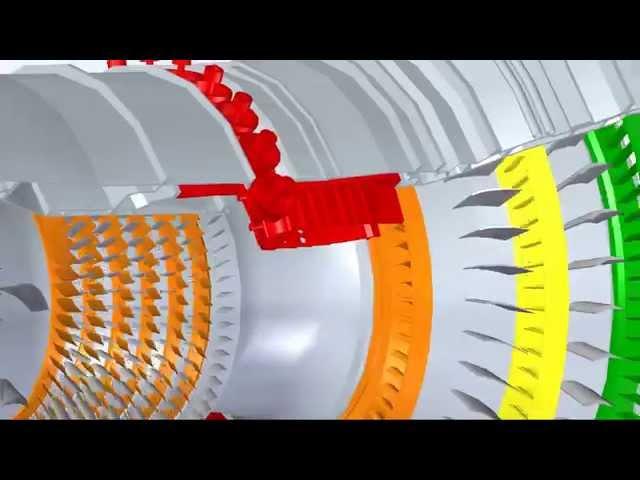 Rolls-Royce Trent 900 turbofan engine - CAD model animation