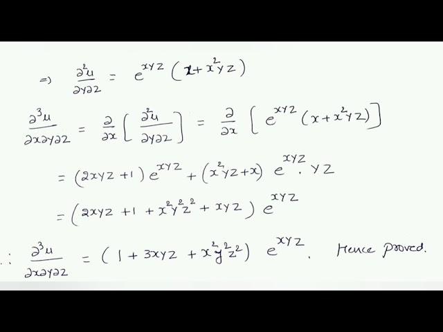 if u= e^xyz show that (d^3u/dxdydz) =(1+3xyz+x^2y^2z^2)e^xyz.