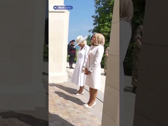 Awkward moment Brigitte Macron breaks Royal protocol as she tries to hold Queen Camilla's hand