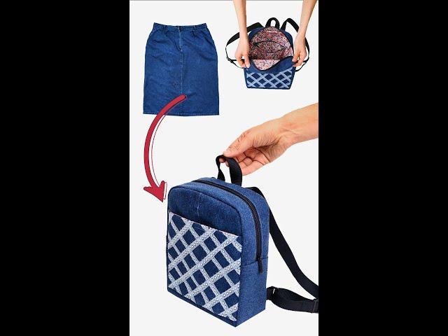 How to Sew DIY Simple Backpack from Old Jeans Skirt Miarti️