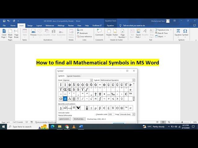 How to find mathematics symbols in microsoft word