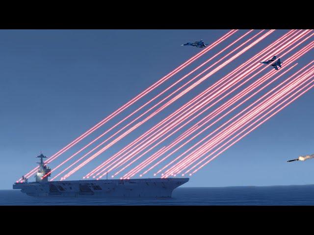 Aircraft Carrier Air Defense System Shooting Down Missiles, Jets - Su-34 - C-RAM CIWS - Simulation