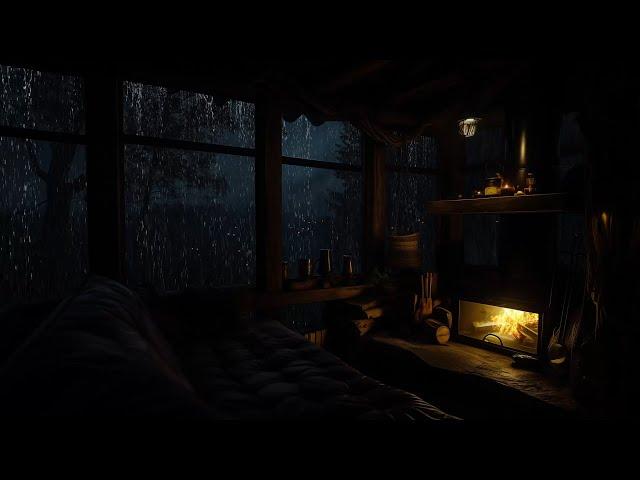 Rain Ambience in Cozy Cabin | Night Forest with Rain Sounds Falling for Sleep, Relax