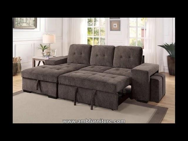 CM6959GY 2 pc Jamiya gray fabric sectional sofa with storage chaise and pop up chaise sleep area