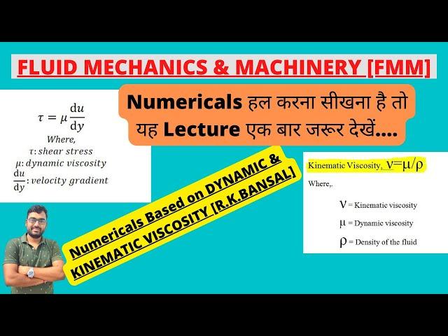 Dynamic & Kinematic Viscosity I Numericals I Fluid Mechanics I Mechanical Engg.I Vikas Sir I