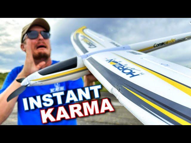 Pilot gets INSTANT KARMA with CRASH LANDING on FAST RC Plane!