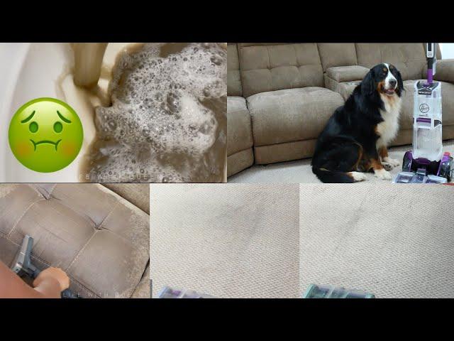 Hoover SmartWash Pet carpet washer unboxing and demo on rug and couch!