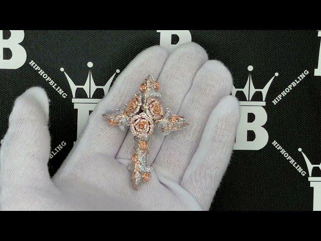 3D Iced Out Rose Cross CZ Hip Hop Bling Bling Pendant |