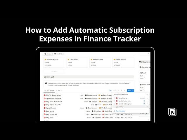 How to Add Automatic Subscription / Recurring Expenses in Notion Finance Tracker Pro