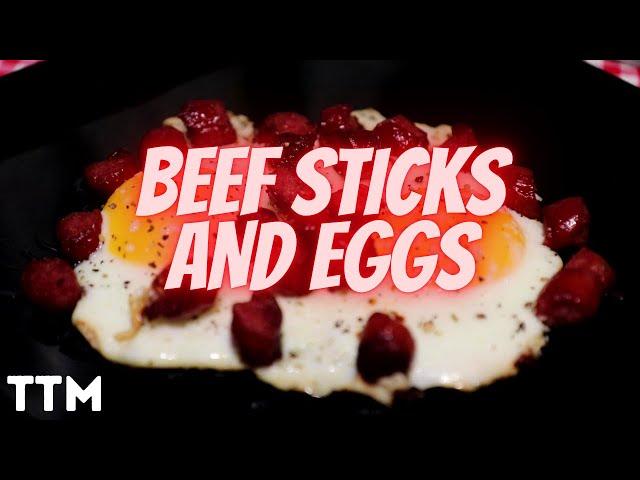 Sliced Beef Stick and Eggs in the Air Fryer Oven