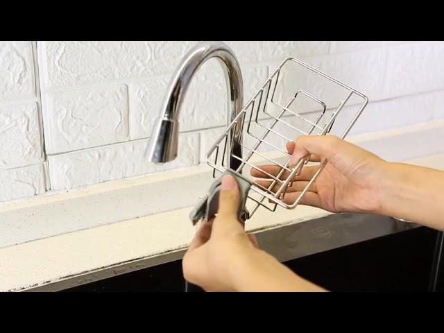 Faucet sponge holder for kitchen sink