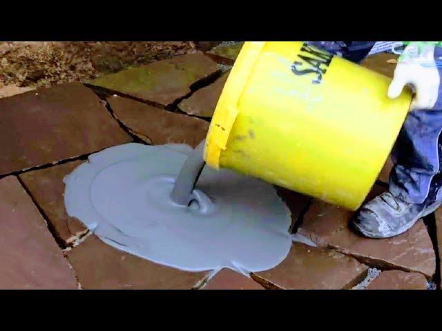 HOW TO LAY+GROUT FLAGSTONE SLABS |PRO GROUTING NATURAL STONE SAND JOINTS |MASONRY PATIO PAVERS