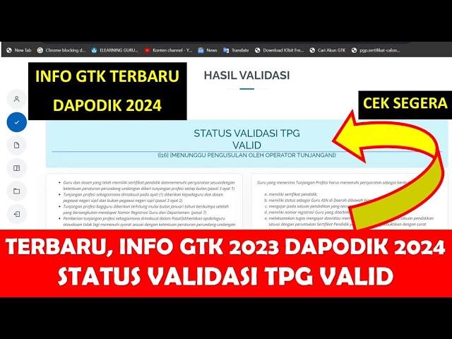 TERBARU, INFO GTK 2023 DAPODIK 2024 STATUS VALIDASI TPG VALID