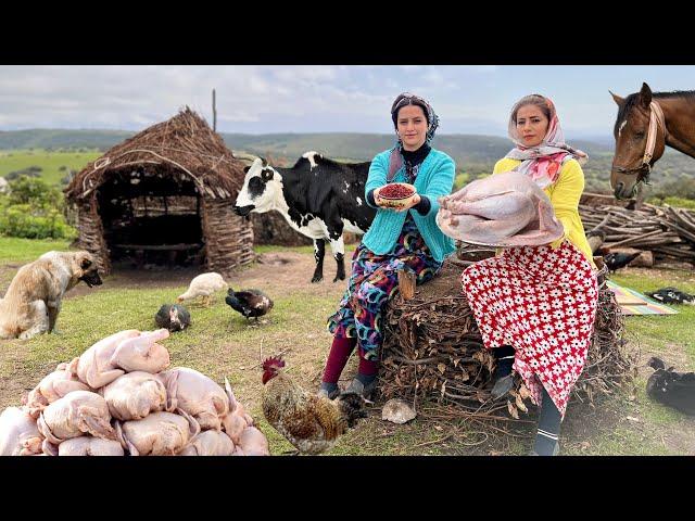 Nomadic Life in Iran! Cooking Chickens and Stuffed Turkey In Scenic Mountains